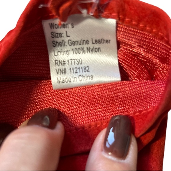 Red 100% genuine leather tassel detail gloves size L - Picture 5 of 5